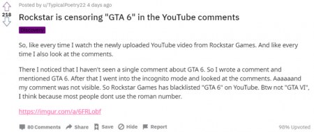 На YouTube банят комментарии о GTA 6 На YouTube банят комментарии о GTA 6