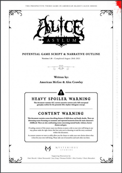 Американ МакГи опубликовал сценарий новой «Алисы» — Alice: Asylum — WorldGameNews Американ МакГи опубликовал сценарий новой «Алисы» — Alice: Asylum — WorldGameNews