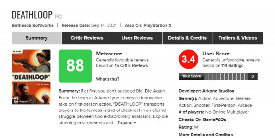 На Metacritic «разбомбили» рейтинг Deathloop из-за проблем игры — WorldGameNews На Metacritic «разбомбили» рейтинг Deathloop из-за проблем игры — WorldGameNews